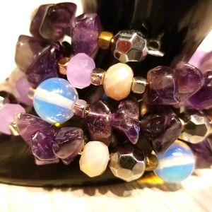 Purple Amethyst wrap bracelet, healing crystal jewelry, handmade by me, one size
